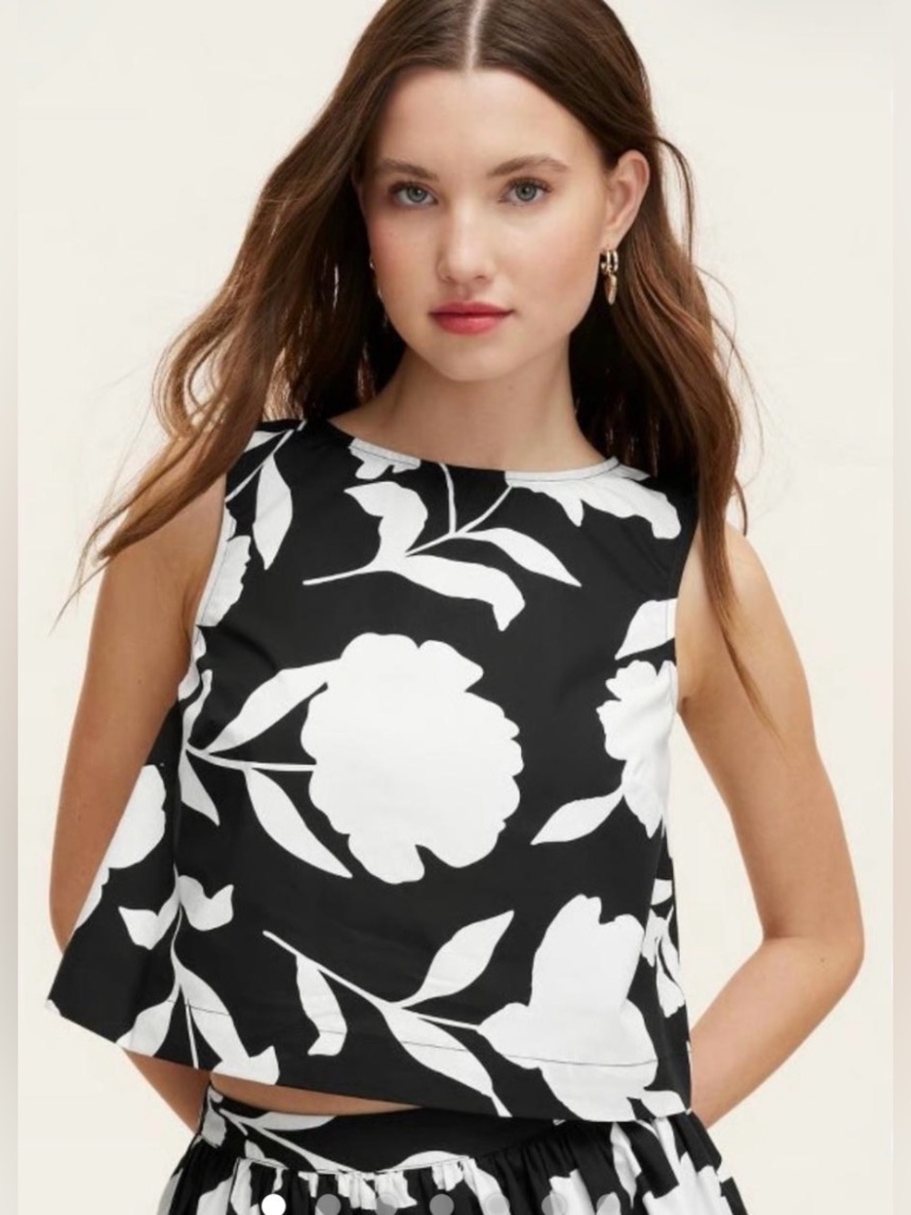 Kate Spade Black & White Floral Crop sleeveless Top - Women's large